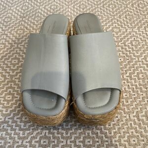 Paloma Barcelo Light Blue Leather Platform Mules